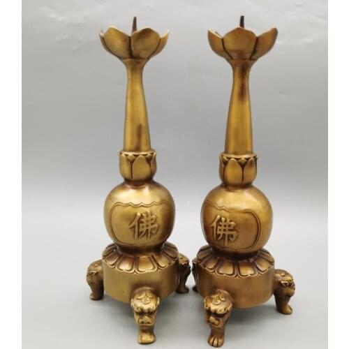China brass archaize Candle Holders crafts statue A pair