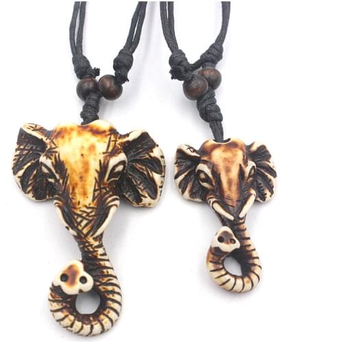 COOL Imitation Bone Carving Tibet Lucky Elephant Pendant Necklace Choker Amulet Gift MN160