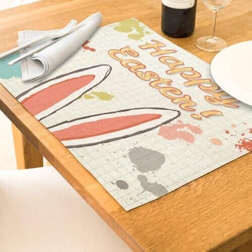 Tableware Mat Cute Placemat Easter Rabbit Pattern For Kitchen Dining Table Waterproof Coaster Pad Home Decor Accessories 30*40cm