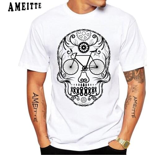 Summer Classic Bicycle Cycling Skull Funny Humor T-Shirt Fashion Men Short Sleeve Old Bike Print Hipster Tops Hip Hop Boy Tees