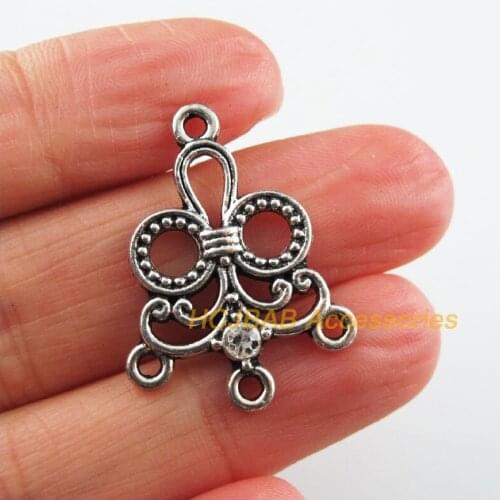 Fashion 12Pcs New Teardrop Charms Clear Crystal Flower Connectors Tibetan Silver Color 21.5x29mm