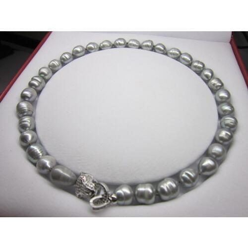 NEWAAA 11-13MM NATURAL SOUTH SEA BAROQUE GRAY PEARL NECKLACE 18"36"Leopard Clasp