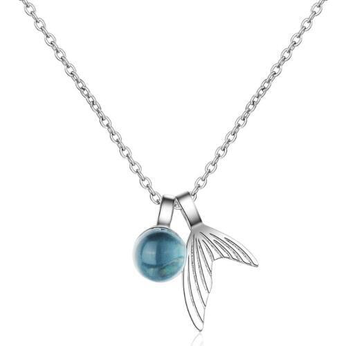 New Water Drop Blue Crystal Fish Tail Pendant Necklaces For Women Trend Short Clavicle Chain 925 Sterling Silver Jewelry SAN158
