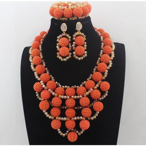 New Orange earrings Plastic Pearl Ball Neclaces Women Jewelry Nigerian Wedding African beads Jewelry Set Free Shipping W13697