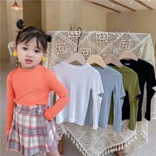 2020 autumn baby girl Korean baby girl solid cut out slim t-shirt children clothing kid toddler tee t shirt tshirt fall top