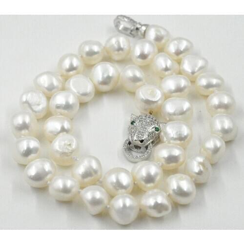 HOT New beautiful NEW 12-13mm south sea White baroque pearl necklace 18" leopard Clasp