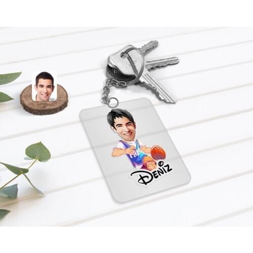 Personalized Men 'S Basketball Player Caricature Of Transparent Plexiglass Anahtarlık-2