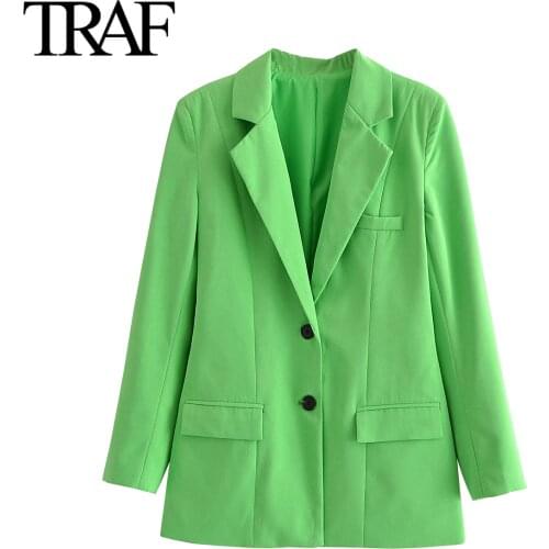 Traf Za Clothes Chic Office Lady Loose Single Breasted Green Suit Blazers Fall Women 2020 Jackets Mujer