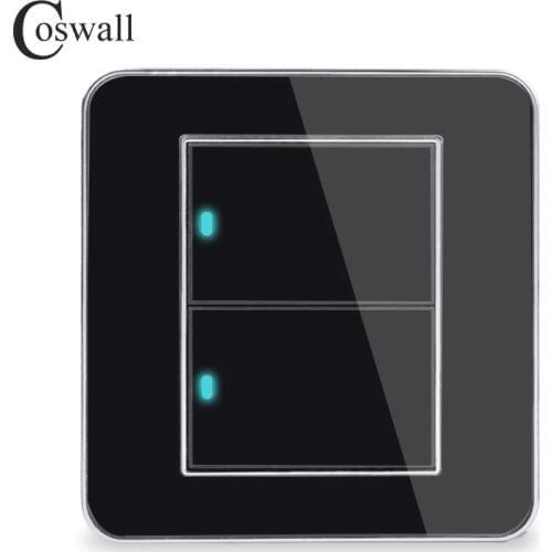 Manufacturer Coswall Brand 2 Gang 1 Way Random Click On / Off Wall Light Switch With LED Indicator Acrylic Crystal Panel