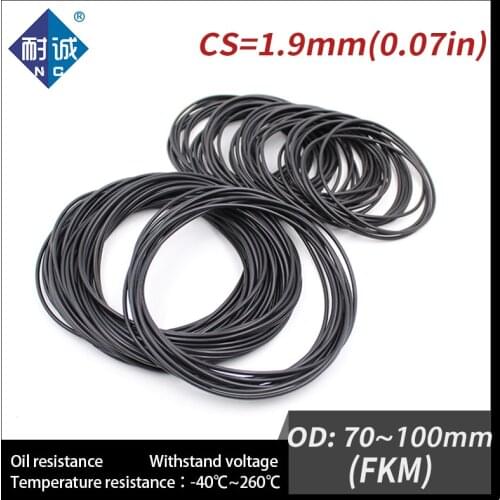 1PC/lot Rubber Ring Black FKM O ring Seals Thickness 1.9mm OD70/72/75/80/85/90/95/100mm Rubber O-Rings Fuel Washer