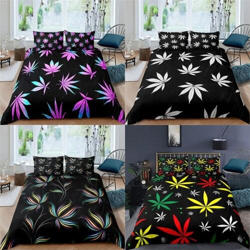 Luxury 3D Maple Leaf Print 2/3Pcs Bedding Sets Comfortable Leaves Duvet Cover Pillowcase Home Decor Queen and King EU/US/AU Size