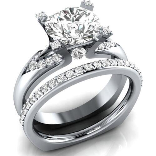 Choucong Luxury Jewelry 925 Silver Fill Lucky Lovers' Ring Round Cut AAAAA CZ Party Couple Bridal Ring Set For Women Gift