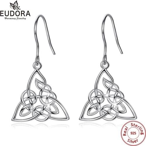 EUDORA 925 Sterling Silver Celtics Tiquetra Trinity Knot Drop Earrings Fashion Earring Women Fine Jewelry Charming Gift CYE043