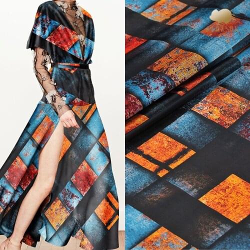 Retro digital printing silk organza satin fabric 140cm crisp translucent awning dress silk fabric wholesale silk cloth