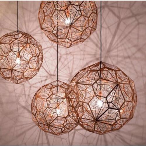 Nordic simple hollow etching honeycomb metal ball geometry lamp living room cafe plating exhibition hall LED pendant lamp