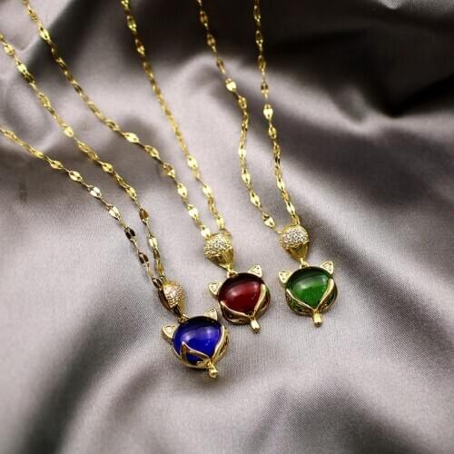TIMEONLY Creative Multi Color Crystal Fox Pendant Necklaces Shinning Rhinestone Simple Neckalce for Women Girls Festival Gifts