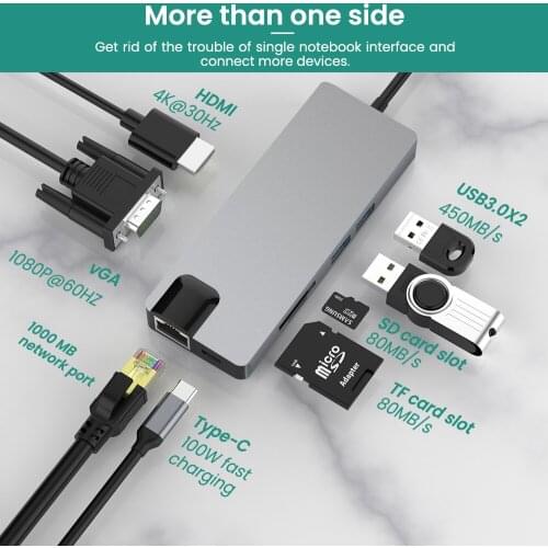 8 in 1 Hub USB C To 4K HDMI-compatible Adapter USB 3.0 Type-C Hub For Laptops USB-C Docking Station Hub For Phone Macbook USBC