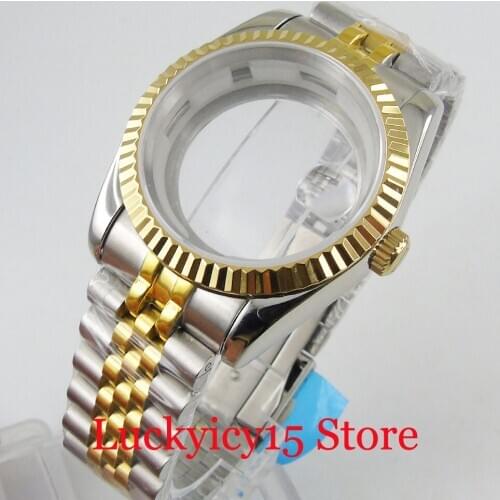 DEBERT 36mm High Quality Watch Case Gold Coated with Glass + Watch Bracelet Fit MIYOTA Movement