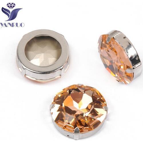 YANRUO 1201 27mm Light Peach Round Glass Strass Claw Setting Point Back Sew On Crystal Rhinestones For Clothing Accessories