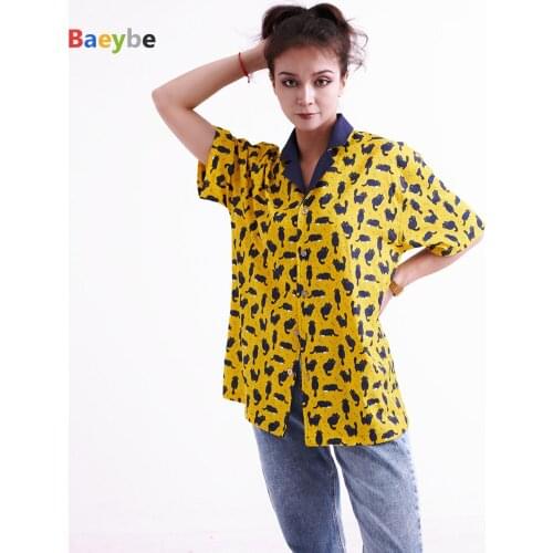 Yellow Women Hawaiian Shirts Swimsuit Cover Up Swimwear Hip Hop Loose Oversized Blouses Female Cat Tops Style Blusas Tops