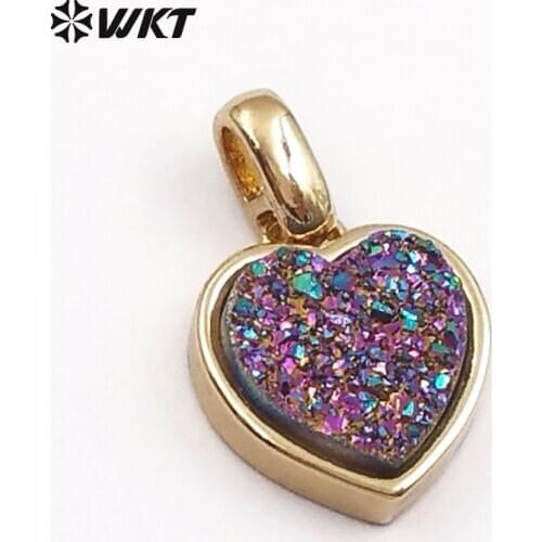 WT-P1415 Wholesale Metal Silver Plated Heart Shape Exquisite Sparkly Pendant Necklace Colorful Natural Druzy Female Jewelry