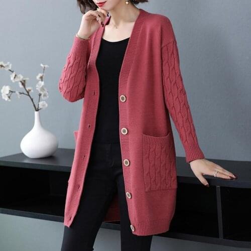Women Knitwear Cardigan Plus size 4XL Solid Loose Pocket Long Sweater Outerwear Single Breasted Casual Knit Cardigans Pull Femme