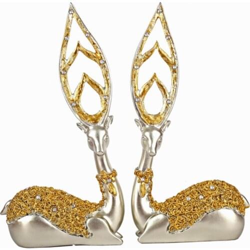 1 PC 32CM(12.6")RESIN DEER FIGURINE FAWN STATUE SCULPTURE ANIMAL DEER ORNAMENTS WEDDING GIFT HOME LIVING ROOM DECOR