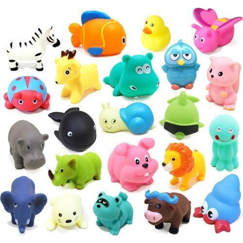 1Pcs Lovely Mixed Animals Swimming Water Toys Colorful Soft Rubber Float Squeeze Sound Squeaky Bathing Toy For Baby Bath Toys