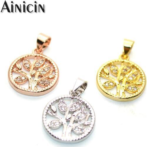 10pcs Tree Of Life Pendants 14mm Diameter Rose Gold Silver Plating Rhinestone Crystal Setting Charms For Bracelet Making #GD