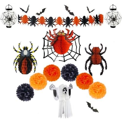 2021 Halloween decoration props party venue layout honeycomb paper ball bat pumpkin ghost face flag props
