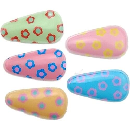 30Pcs/Lot 5.5*2.8CM PVC Flower Printing Hair Clip Cover Appliques Fit 5CM Clip For DIY BB Hair Clip Accessories