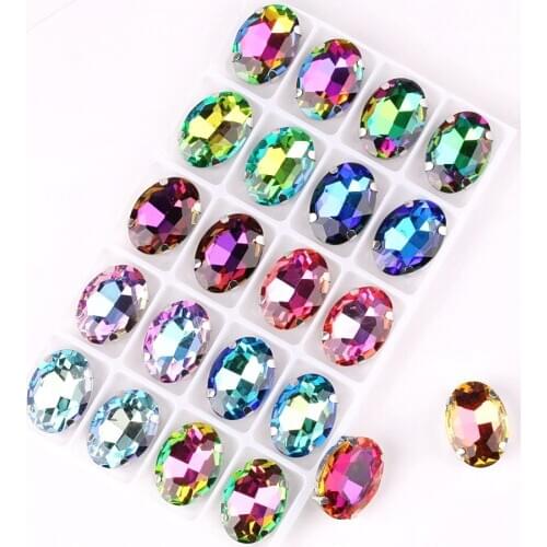 Oval shape Silver claw settings 20pcs/P rainbow & jelly AB colors glass Crystal 10*14mm 13*18mm Sew rhinestones applique diy