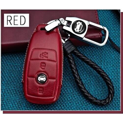 Car Key Case Key Cover For Mercedes-Benz C Class E Class S Class E300l GLA GLC CLS Top Leather Car Key Cover Key Chain Ring