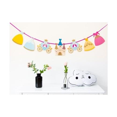 1set Banner Cartoon Pink Princess Flower Bunting Girls Room Decor Hanging Flag Childrens Birthday Party Decor