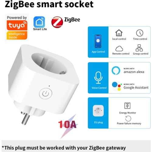 10A EU ZigBee3.0 Smart Wifi Power Plug With Power Monitor Smart Home Wireless Socket Outlet Work With Alexa Google Home Tuya App