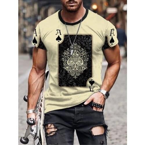 Fashion T Shirt For Men Tshirt Summer Vintage Men Clothing Streetwear Round Neck Shirt Fashion Poker Print Short Sleeve T-shirts