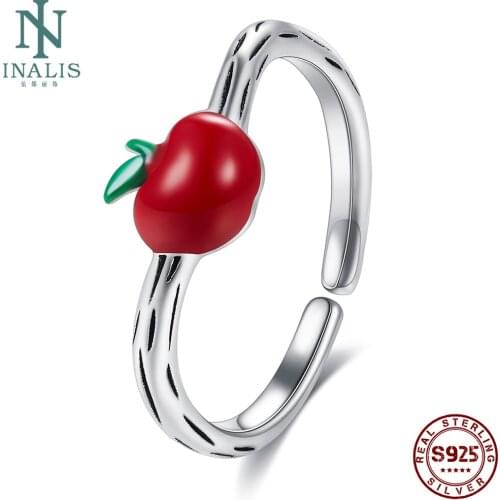 INALIS S925 Sterling Silver Apple Shaped Creative Fine Design Rings For Women Fashion Jewelry Best Selling Valentine Day Gift