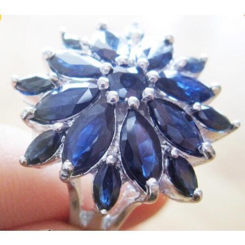 Natural sapphire flower ring 0.75ct*8pcs 0.2ct*9pcs gems Free shipping Natural real sapphire 925 sterling silver #6C190118013