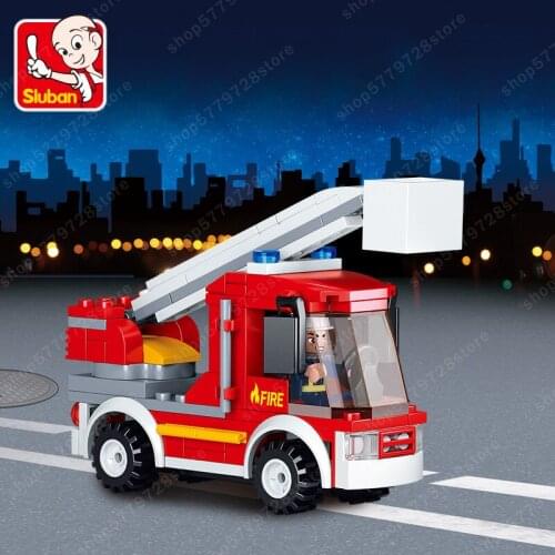 Minifigure Assembled Building Blocks Toy Childrens Educational Boy Building Blocks Fire Fighting Hero Small Climbing Fire Truck