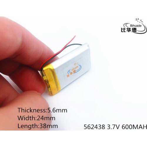 Li-Po 3.7V,600mAH,562438 Polymer lithium ion / Li-ion battery for DVR RECORD,MP3,MP4,TOY,GPS,SMART WATCH,SPORT CAMERA