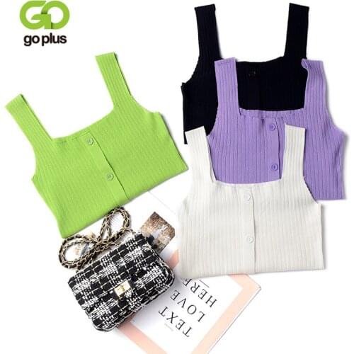GOPLUS Y2k White Black Tank Top Women 2021 Sexy Tee Shirt Femme Summer Knitted Tops Square Neck Tshirt Camiseta Tirantes C11584