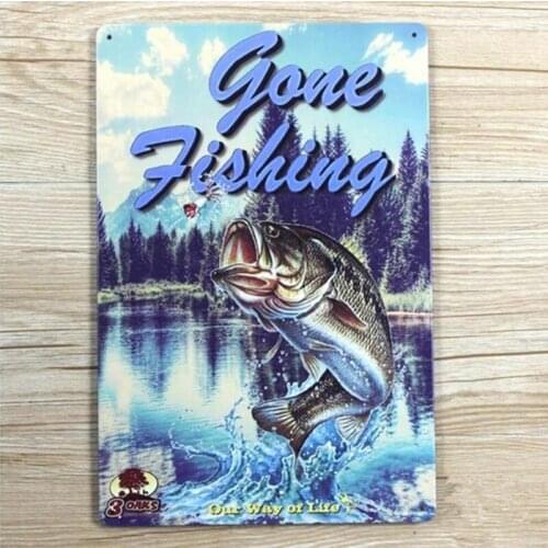 Metal Tin Sign Gone Fishing Decor Bar Pub Home Vintage Retro Poster Cafe Art 20x30CM