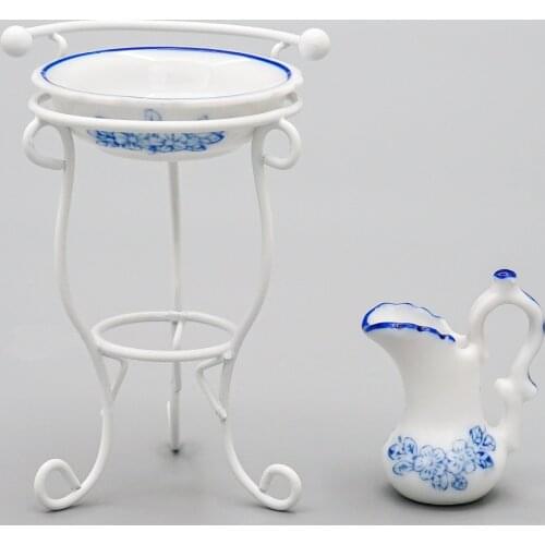 Odoria 1:12 Miniature Washbasin with Rack and Pitcher Bathroom Room Home Set Dollhouse Accessories Doll House Decoration