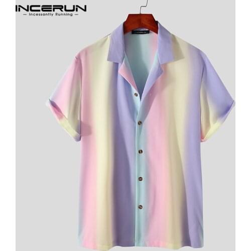 Summer Men Hawaiian Shirt Turn Down Collar Short Sleeve Casual Camisas Hombre Streetwear 2021 Fashion Tie Dye Tops INCERUN S-5XL