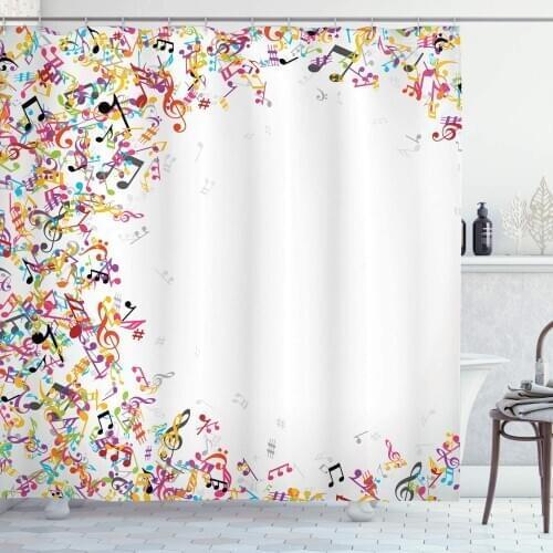 Music Shower Curtain Colorful Musical Notes with Frame Festival Singing Enjoyment Fashion Themed Print Bathroom Decor Set