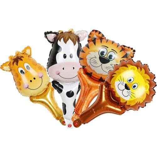 Animal head foil balloon safari zoo hand-held inflatable balloon baby shower happy birthday party decoration childr