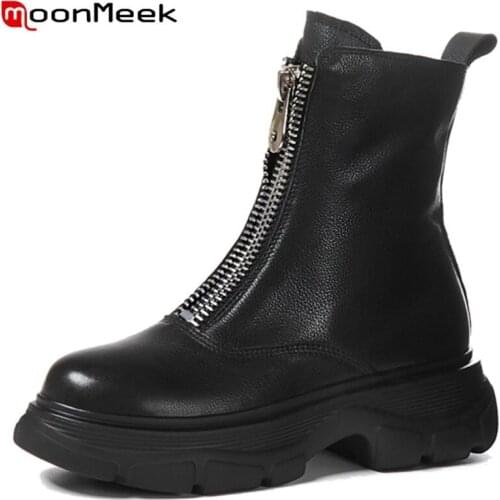 MoonMeek 2022 New Arrival Restoring Platform Boots Zipper Popular Women Winter Boots Fashion Cow Leather Comfortable Ankle Boots