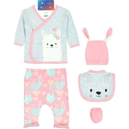Newborn Baby Girl 5 Piece Hospital Output The Zibin Set Lamb pattern