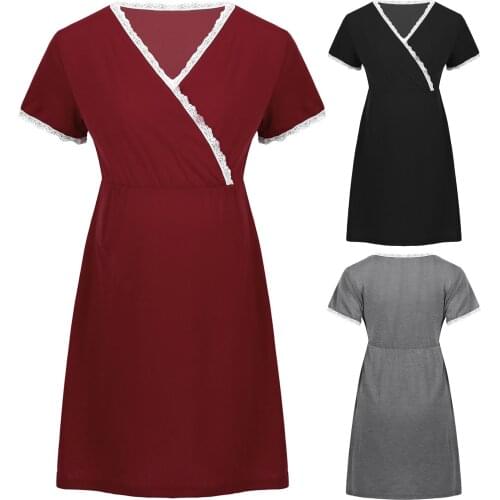 Maternity Dress Pregnant Women Long Sleeve Pajamas Pregnancy Nightwear Nursing Nightgown Breastfeeding Nightdress Sleepwear