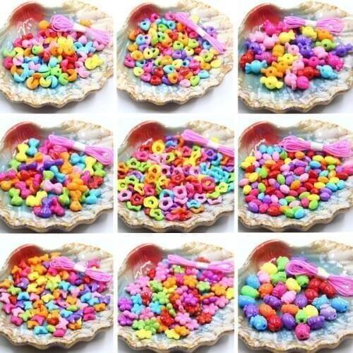 Mix Color Different Lovely Cartoon Geometry Acrylic Beads For Children Handmade Department Plastic Fittings Diy Making Jewelry